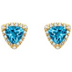 Diamond Halo Trillion Cut Swiss Blue Topaz Stud Earrings 14K Gold Diamond Halo Trillion Cut Swiss Blue Topaz Stud Earrings 14K Gold