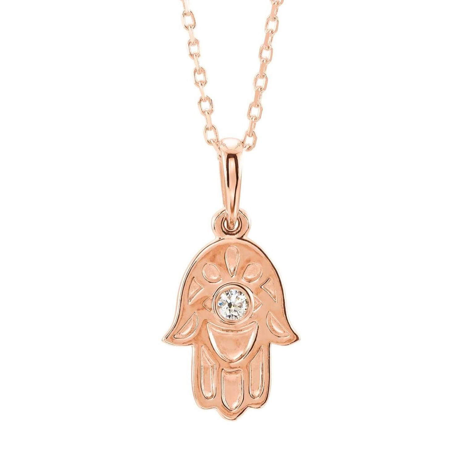Diamond Hamsa Pendant Necklace 14K Rose Gold Diamond Hamsa Pendant Necklace 14K Rose Gold