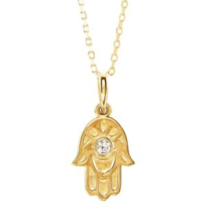 Diamond Hamsa Pendant Necklace 14K Yellow Gold