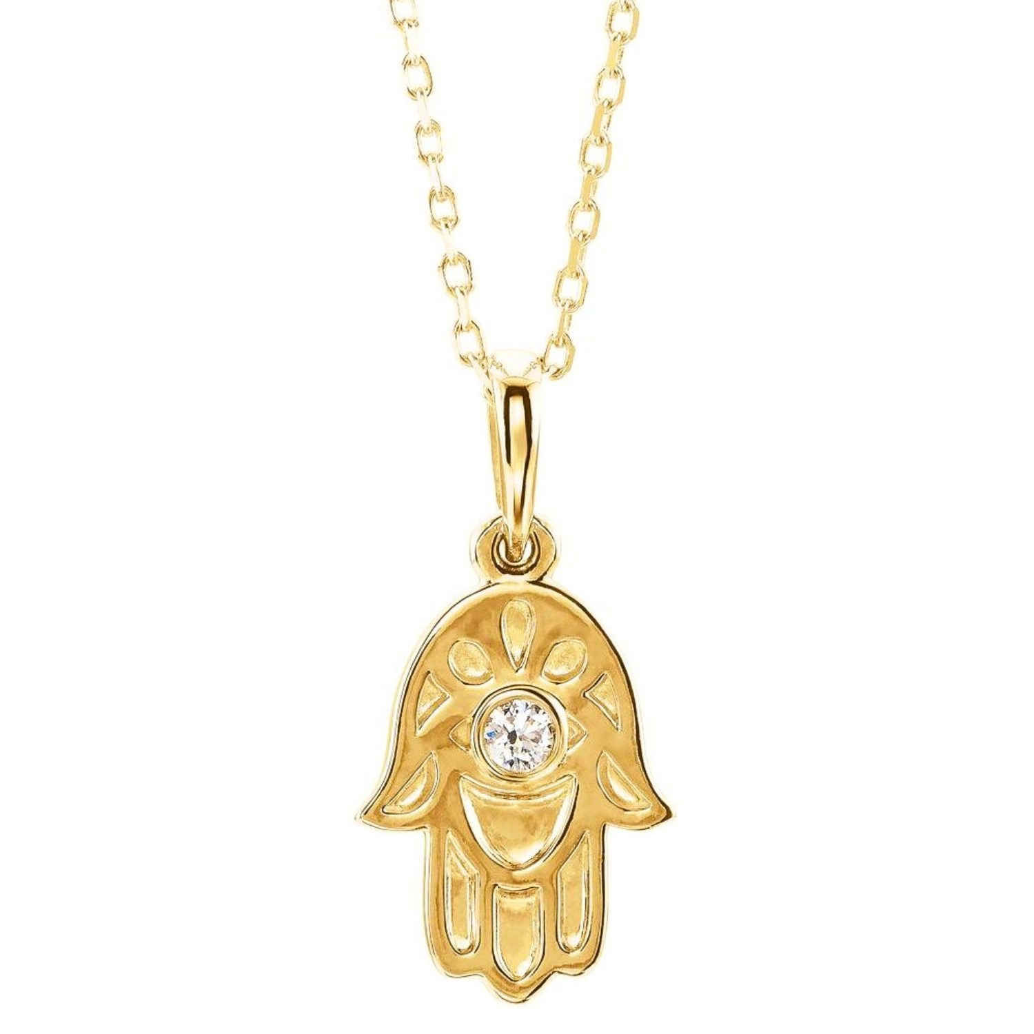 Diamond Hamsa Pendant Necklace 14K Yellow Gold Diamond Hamsa Pendant Necklace 14K Yellow Gold