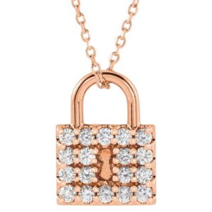 Diamond Lock Pendant Necklace 14K Rose Gold