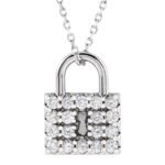 Diamond Lock Pendant Necklace 14K White Gold