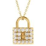 Diamond Lock Pendant Necklace 14K Yellow Gold