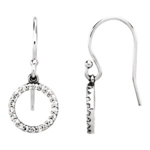 Diamond Open Circle Drop Earrings 14K White Gold