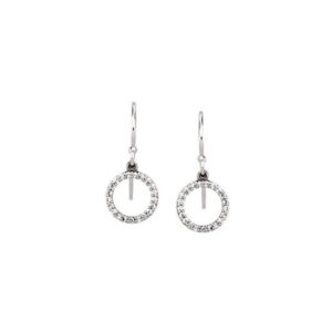 Diamond Open Circle Drop Earrings 14K White Gold for women