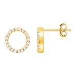 Diamond Open Circle Stud Earrings 14K Yellow Gold