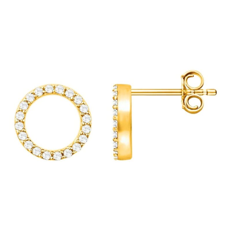 Diamond Open Circle Stud Earrings 14K Yellow Gold