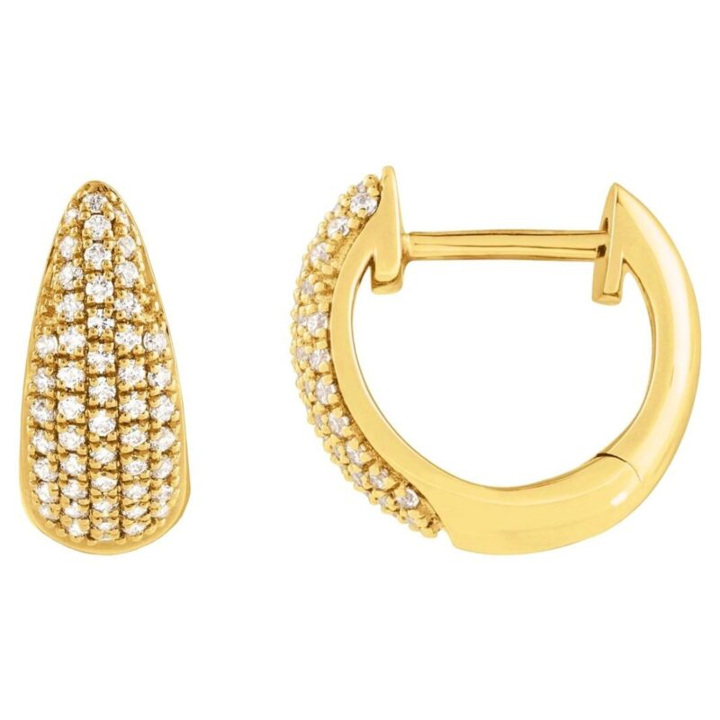 Diamond Pave Cluster Hoop Earrings 14K Yellow Gold
