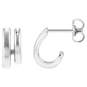 Double-Row Stacked J-Hoop Earrings 11 mm 14K White Gold