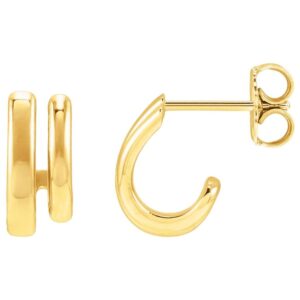 Double-Row Stacked J-Hoop Earrings 11 mm 14K Yellow Gold