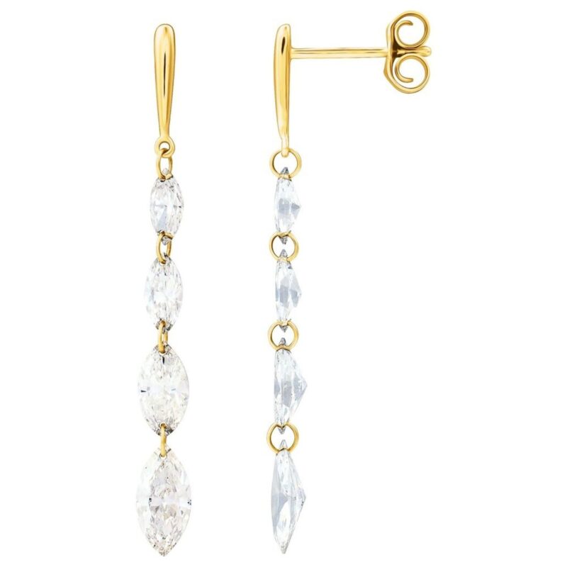 Drilled Lab Grown Marquise Diamond Dangle Earrings 1.5 Carat 14K Yellow Gold Drilled Lab Grown Marquise Diamond Dangle Earrings 1.5 Carat 14K Yellow Gold