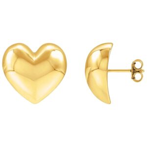 Electroform Puffed Heart Stud Earrings 14K Yellow Gold