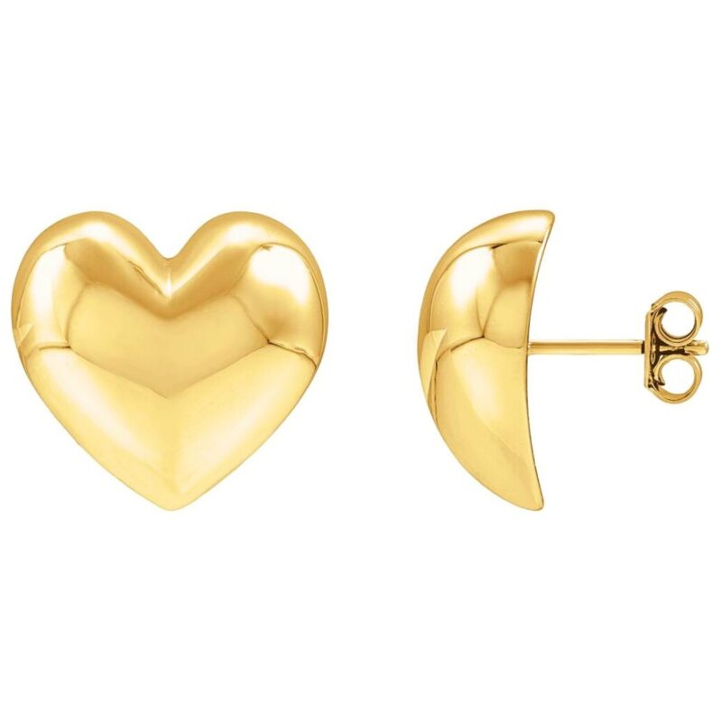 Electroform Puffed Heart Stud Earrings 14K Yellow Gold