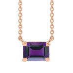 Emerald Cut Dainty Amethyst Necklace 14K Rose Gold Emerald Cut Dainty Amethyst Necklace 14K Rose Gold