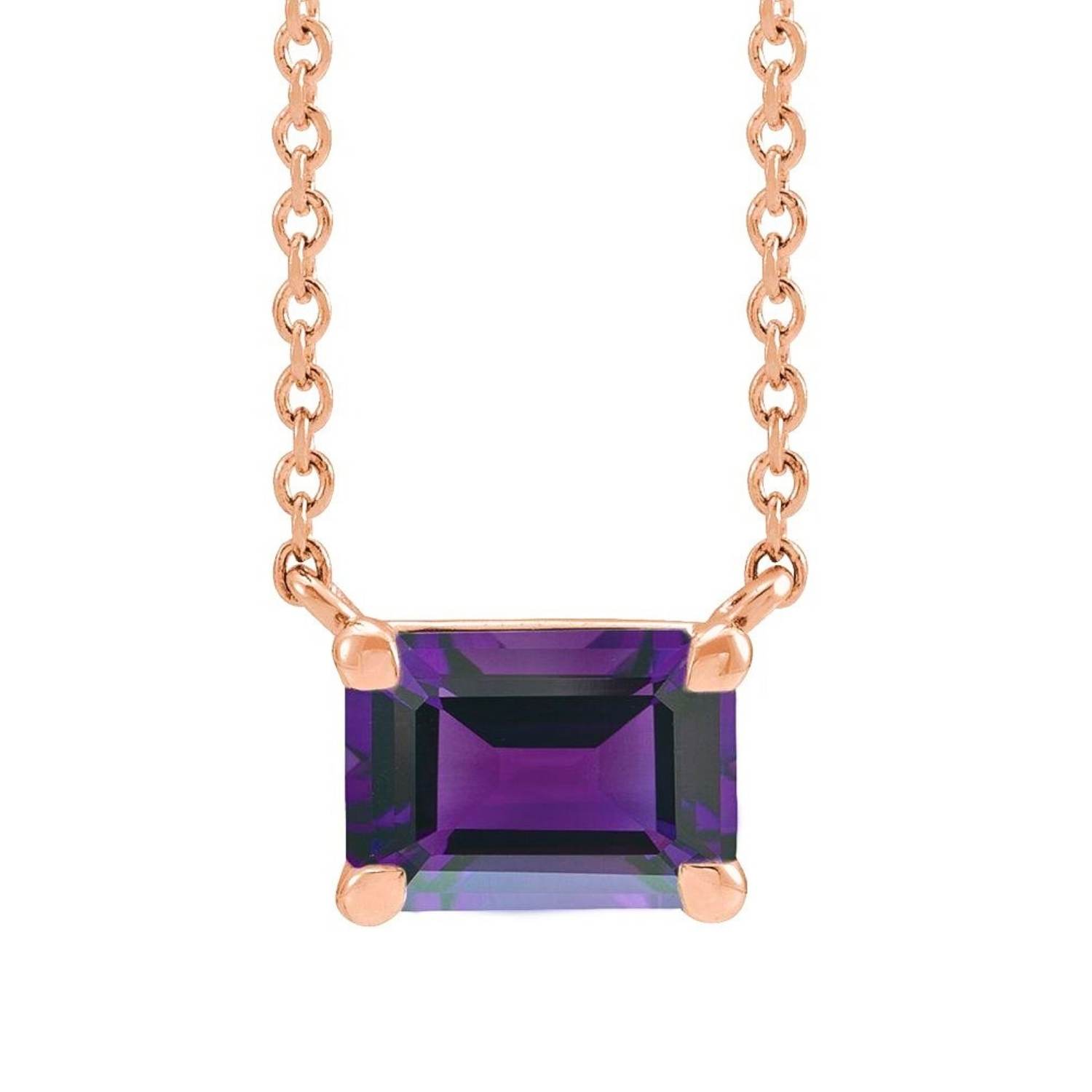 Emerald Cut Dainty Amethyst Necklace 14K Rose Gold Emerald Cut Dainty Amethyst Necklace 14K Rose Gold