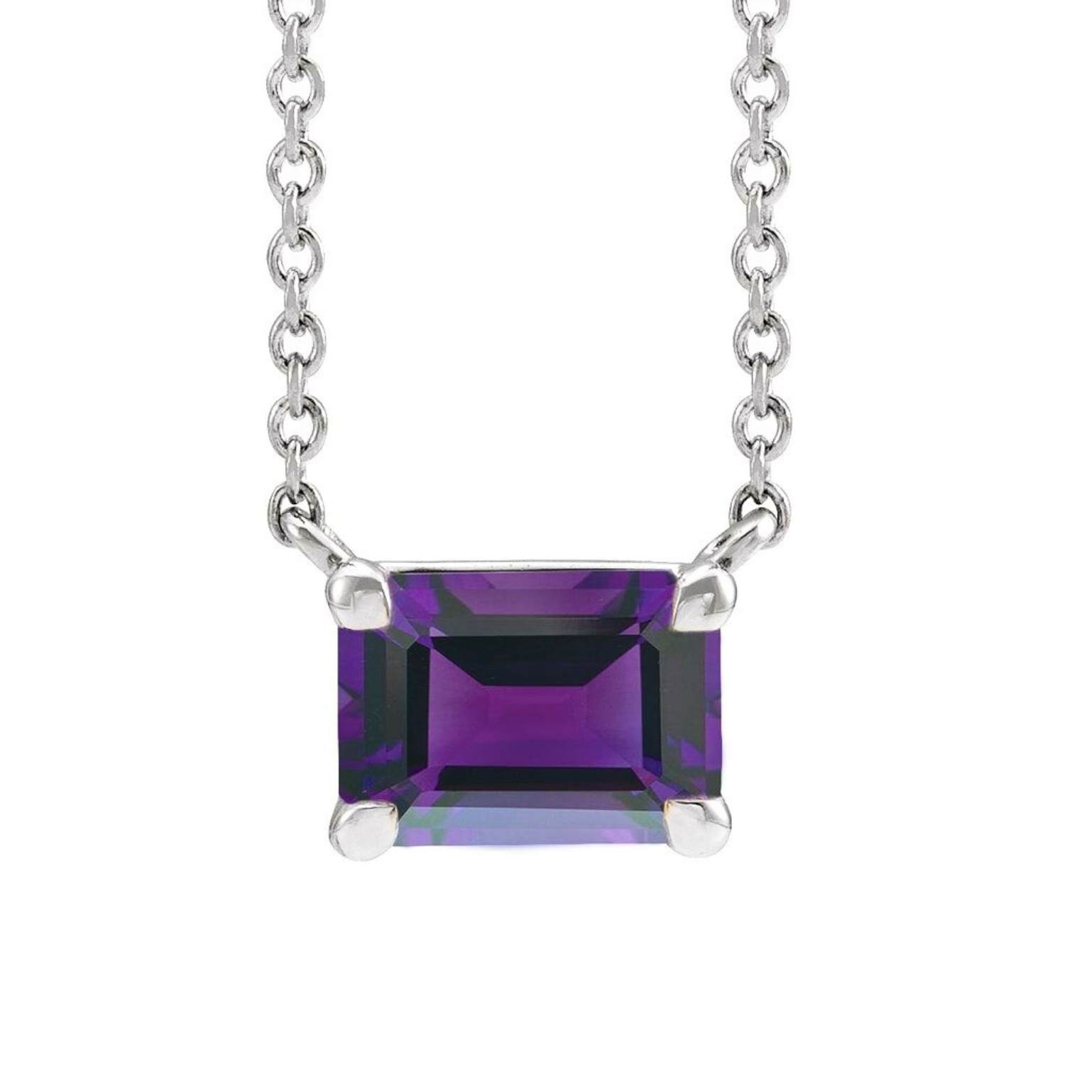 Emerald Cut Dainty Amethyst Necklace 14K White Gold Emerald Cut Dainty Amethyst Necklace 14K White Gold