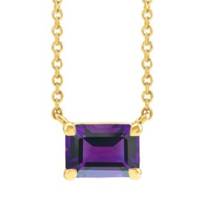 Emerald Cut Dainty Amethyst Necklace 14K Yellow Gold