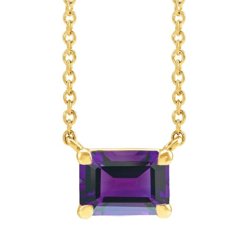 Emerald Cut Dainty Amethyst Necklace 14K Yellow Gold Emerald Cut Dainty Amethyst Necklace 14K Yellow Gold