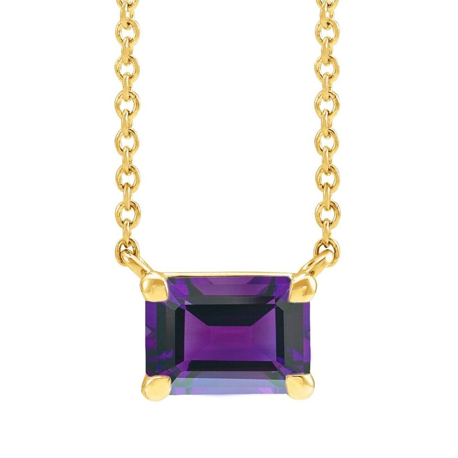 Emerald Cut Dainty Amethyst Necklace 14K Yellow Gold Emerald Cut Dainty Amethyst Necklace 14K Yellow Gold