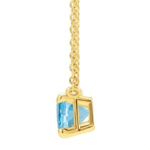 Emerald Cut Dainty Aquamarine Necklace 14K Gold