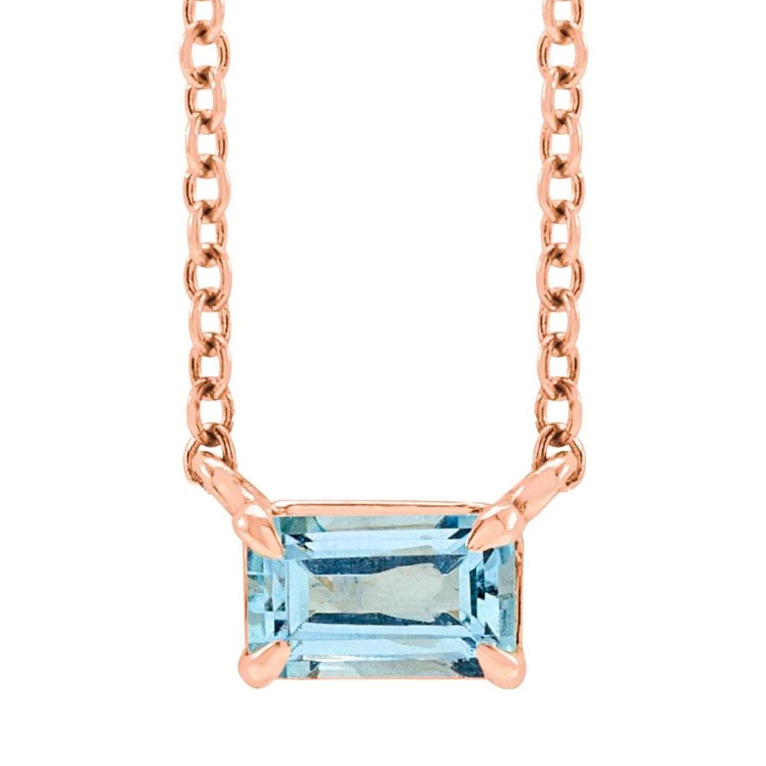 Emerald Cut Dainty Aquamarine Necklace 14K Rose Gold Emerald Cut Dainty Aquamarine Necklace 14K Rose Gold