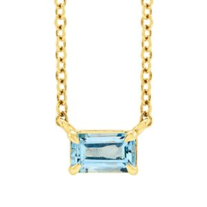 Emerald Cut Dainty Aquamarine Necklace 14K Yellow Gold
