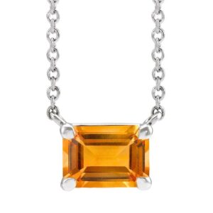 Emerald Cut Dainty Citrine Necklace 14K White Gold