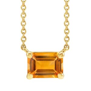 Emerald Cut Dainty Citrine Necklace 14K Yellow Gold