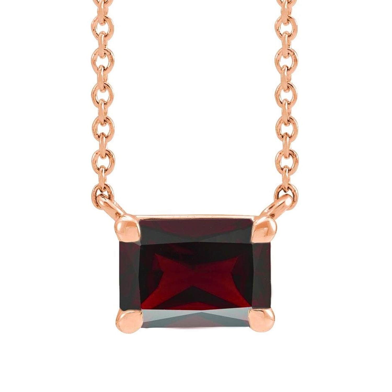 Emerald Cut Dainty Garnet Necklace 14K Rose Gold Emerald Cut Dainty Garnet Necklace 14K Rose Gold