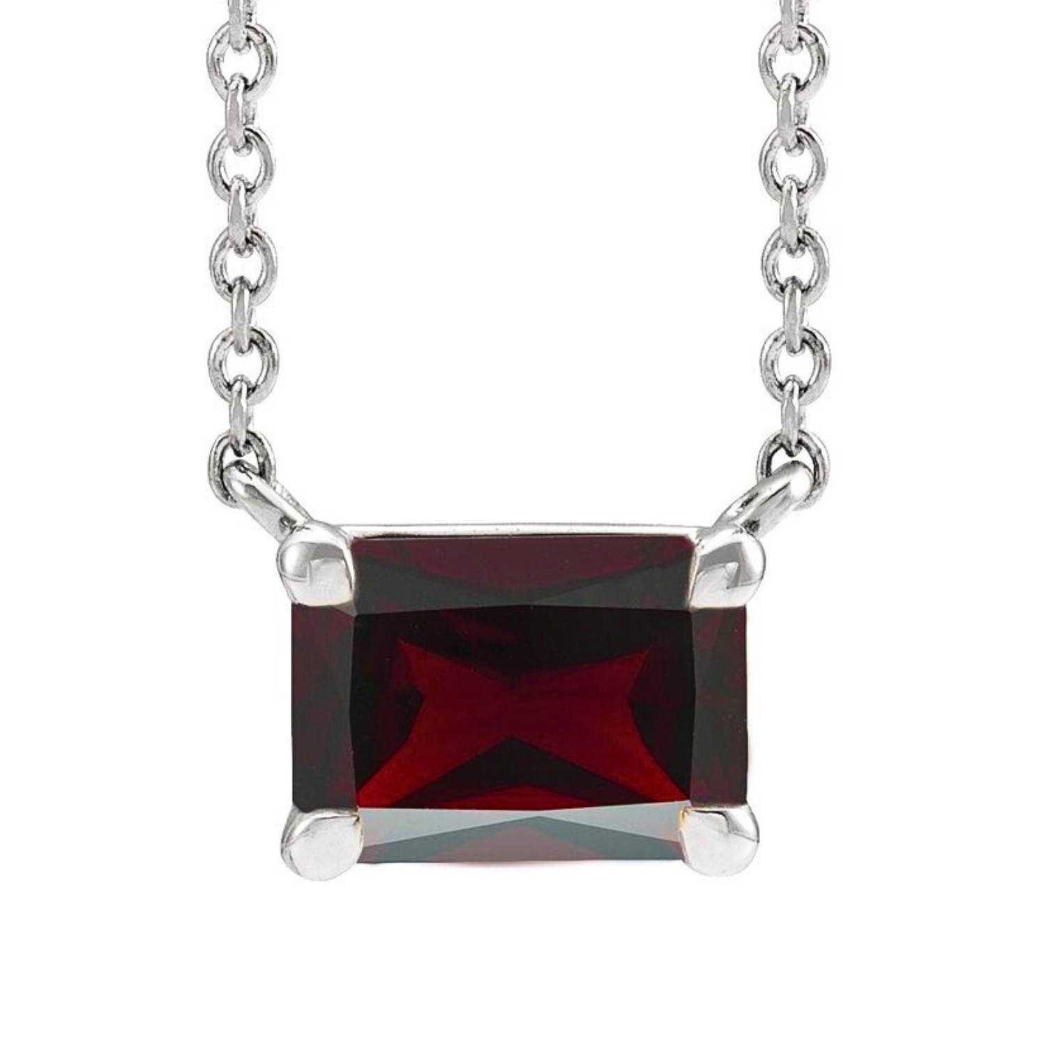 Emerald Cut Dainty Garnet Necklace 14K White Gold Emerald Cut Dainty Garnet Necklace 14K White Gold