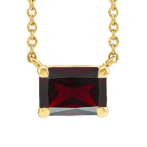 Emerald Cut Dainty Garnet Necklace 14K Yellow Gold