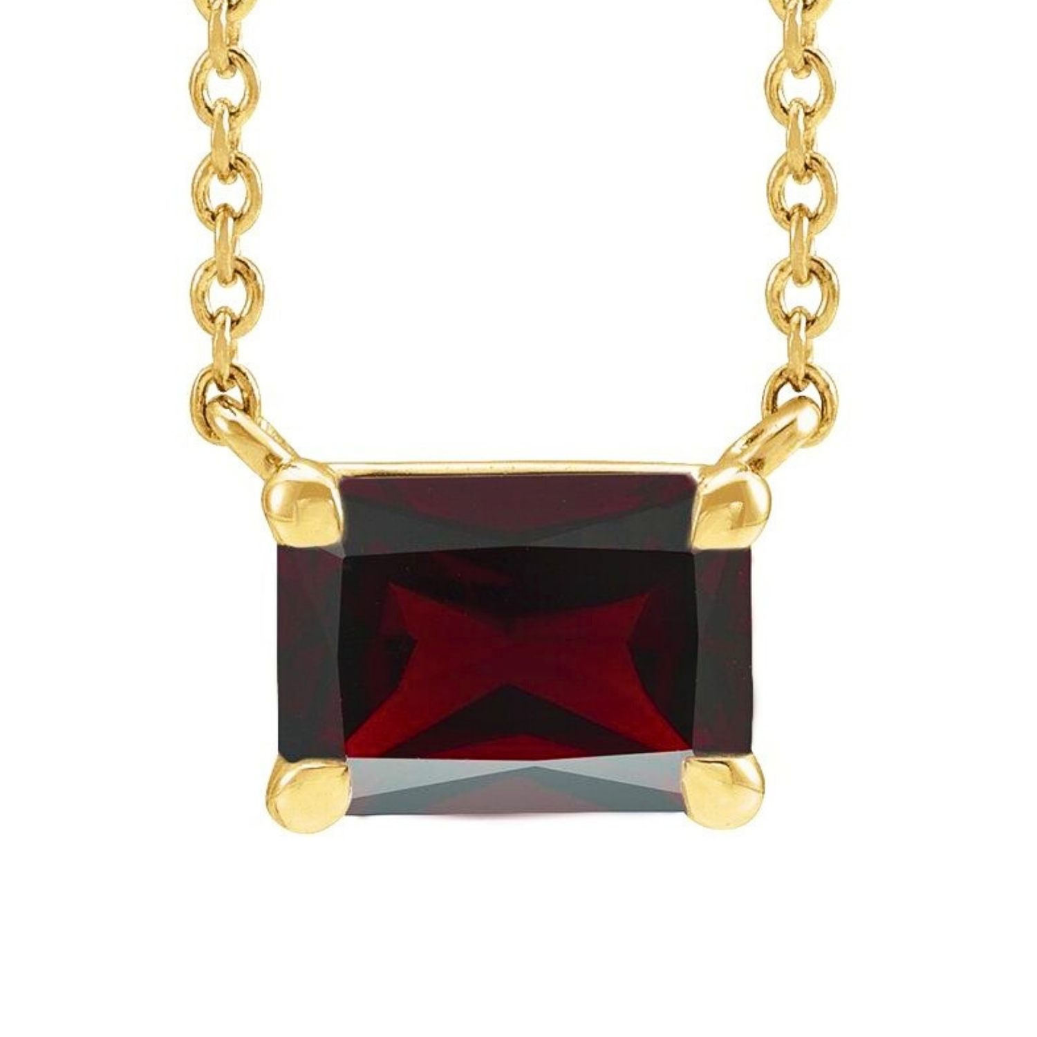 Emerald Cut Dainty Garnet Necklace 14K Yellow Gold Emerald Cut Dainty Garnet Necklace 14K Yellow Gold