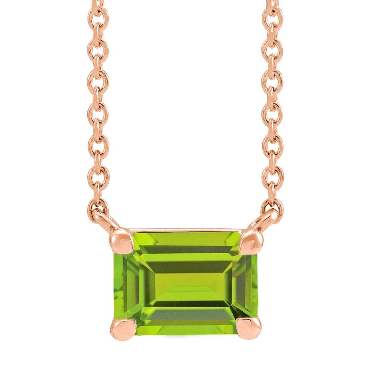 Emerald Cut Dainty Peridot Necklace 14K Rose Gold Emerald Cut Dainty Peridot Necklace 14K Rose Gold