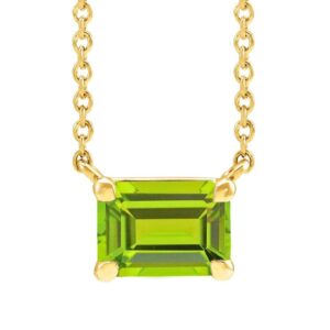 Emerald Cut Dainty Peridot Necklace 14K Yellow Gold