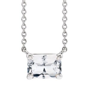 Emerald Cut Natural White Sapphire Necklace 14K White Gold
