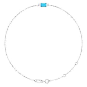 Emerald Cut Real Aquamarine Bracelet 14K White Gold