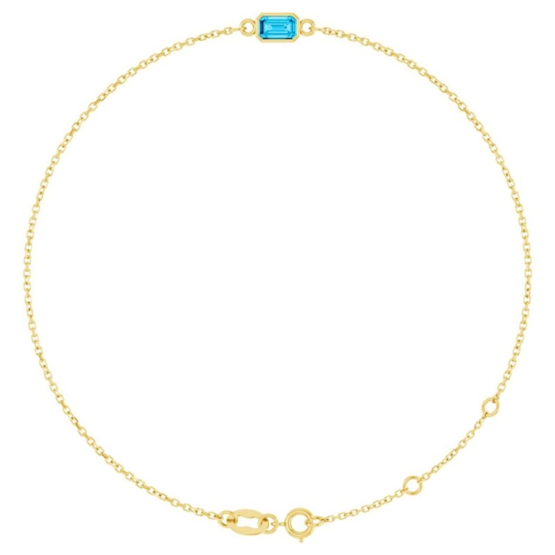 Emerald Cut Real Aquamarine Bracelet 14K Yellow Gold