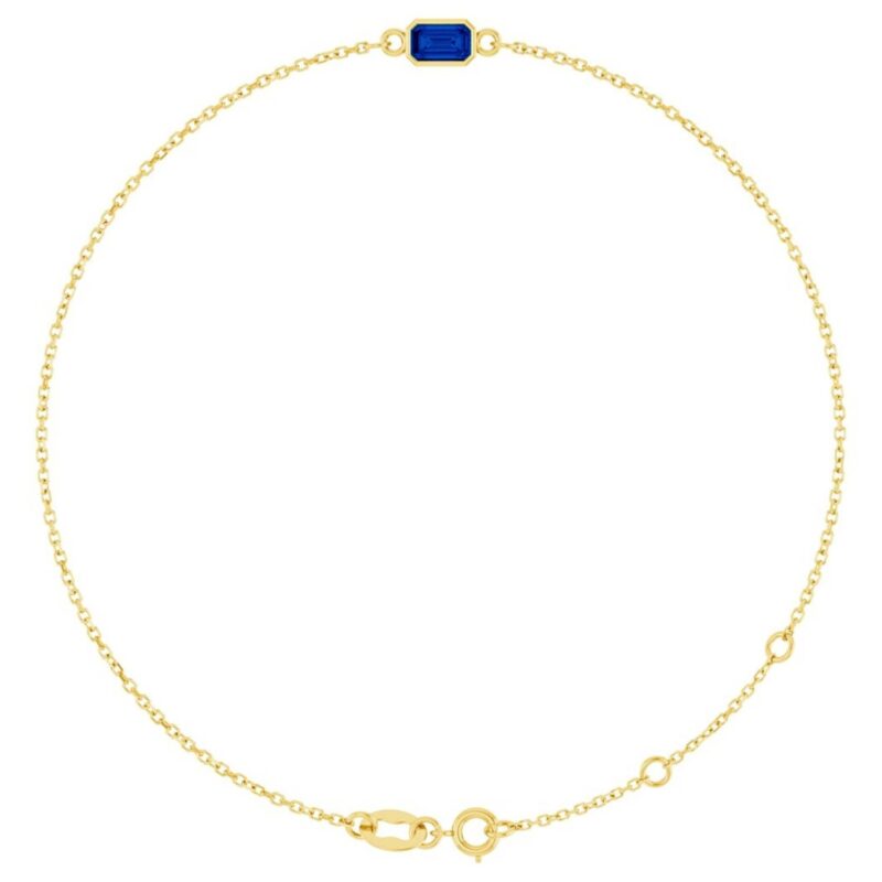 Emerald Cut Real Blue Sapphire Bracelet 14K Yellow Gold