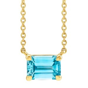 Emerald Cut Real Blue Zircon Necklace 14K Yellow Gold