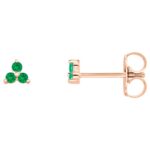 Emerald Three Stone Cluster Stud Earrings 14K Rose Gold Emerald Three Stone Cluster Stud Earrings 14K Rose Gold