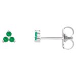 Emerald Three Stone Cluster Stud Earrings 14K White Gold Emerald Three Stone Cluster Stud Earrings 14K White Gold