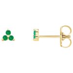Emerald Three Stone Cluster Stud Earrings 14K Yellow Gold Emerald Three Stone Cluster Stud Earrings 14K Yellow Gold