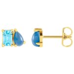 Emerald and Pear cut Blue Topaz Toi Et Moi Stud Earrings 14K Yellow Gold Emerald and Pear cut Blue Topaz Toi Et Moi Stud Earrings 14K Yellow Gold