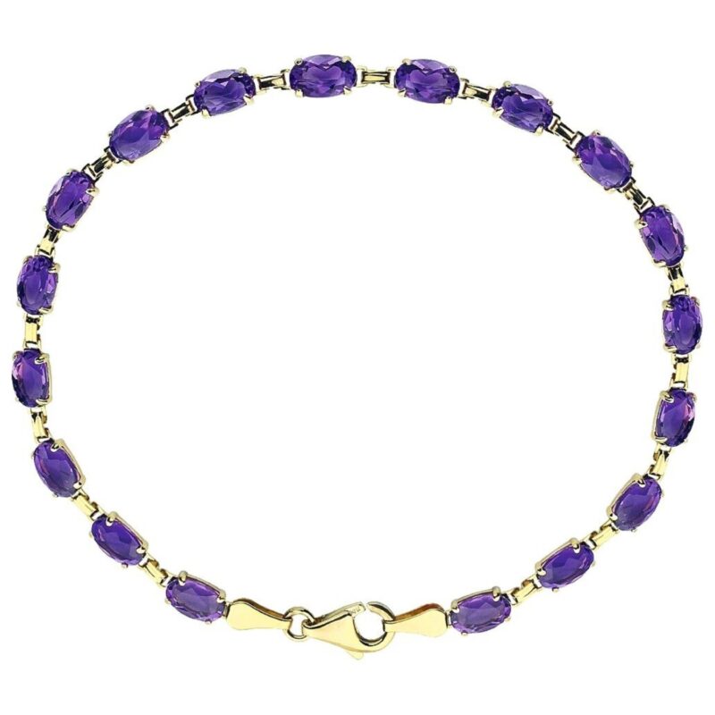 February Birthstone Oval Amethyst Tennis Bracelet 14K Gold