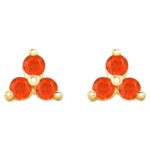 Fire Opal Three Stone Cluster Stud Earrings 14K Gold
