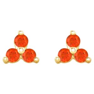 Fire Opal Three Stone Cluster Stud Earrings 14K Gold
