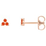 Fire Opal Three Stone Cluster Stud Earrings 14K Rose Gold