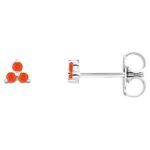 Fire Opal Three Stone Cluster Stud Earrings 14K White Gold
