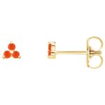 Fire Opal Three Stone Cluster Stud Earrings 14K Yellow Gold