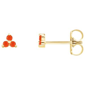 Fire Opal Three Stone Cluster Stud Earrings 14K Yellow Gold